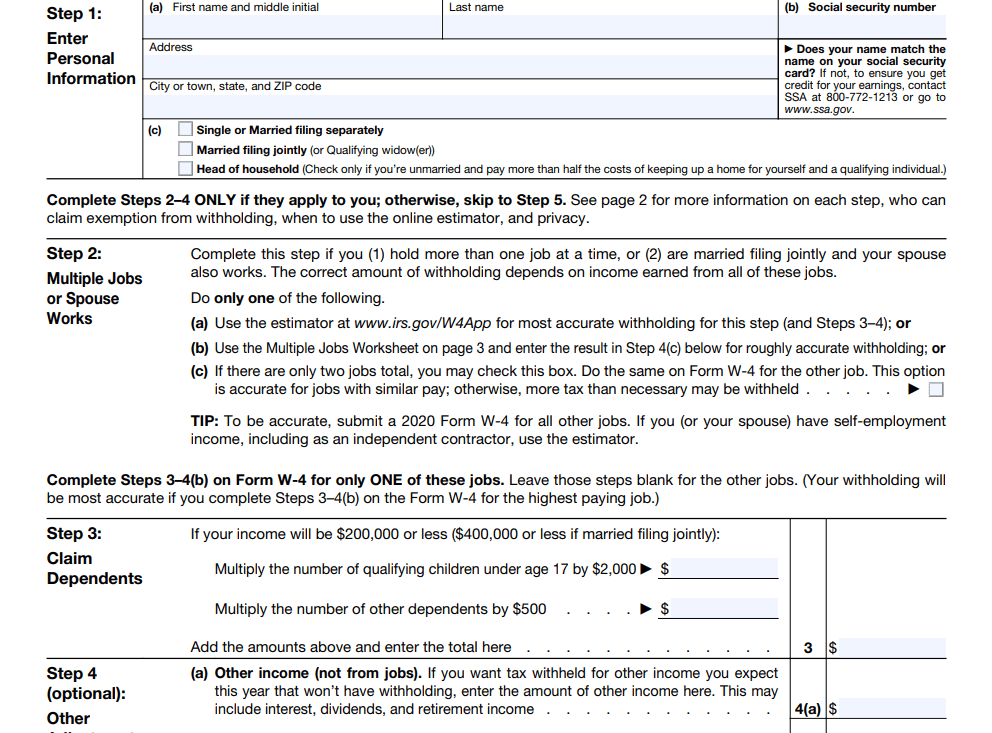 W4 2021 IRS Free Fillable Printable Tax Withholding Form